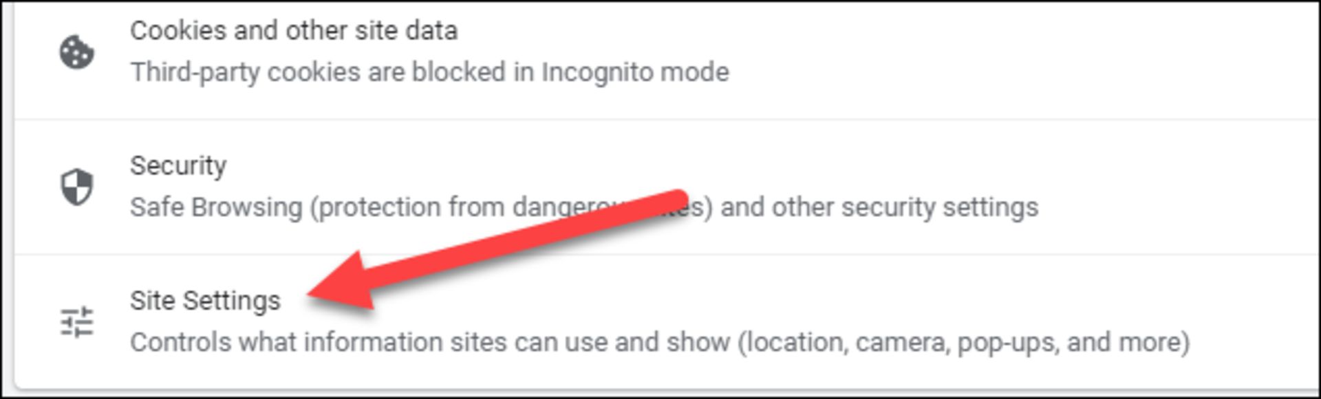 تنظیمات Site Settings در کروم