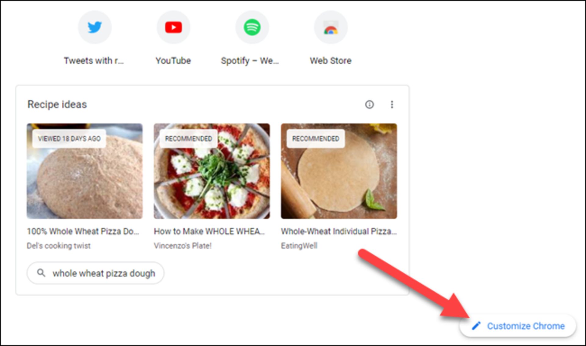 بخش Customize Chrome در گوگل کروم
