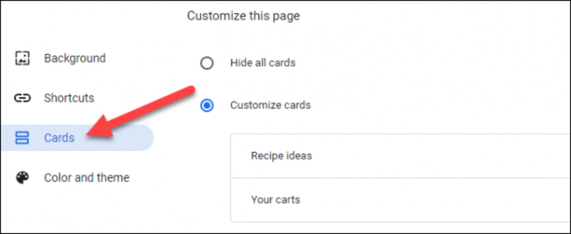 بخش Cards در گوگل کروم