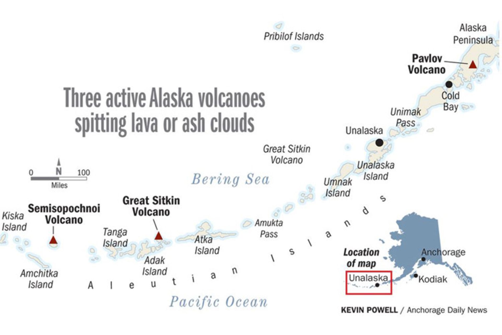 نقشه جزایر آتشفشانی آلیوتی آلاسکا
