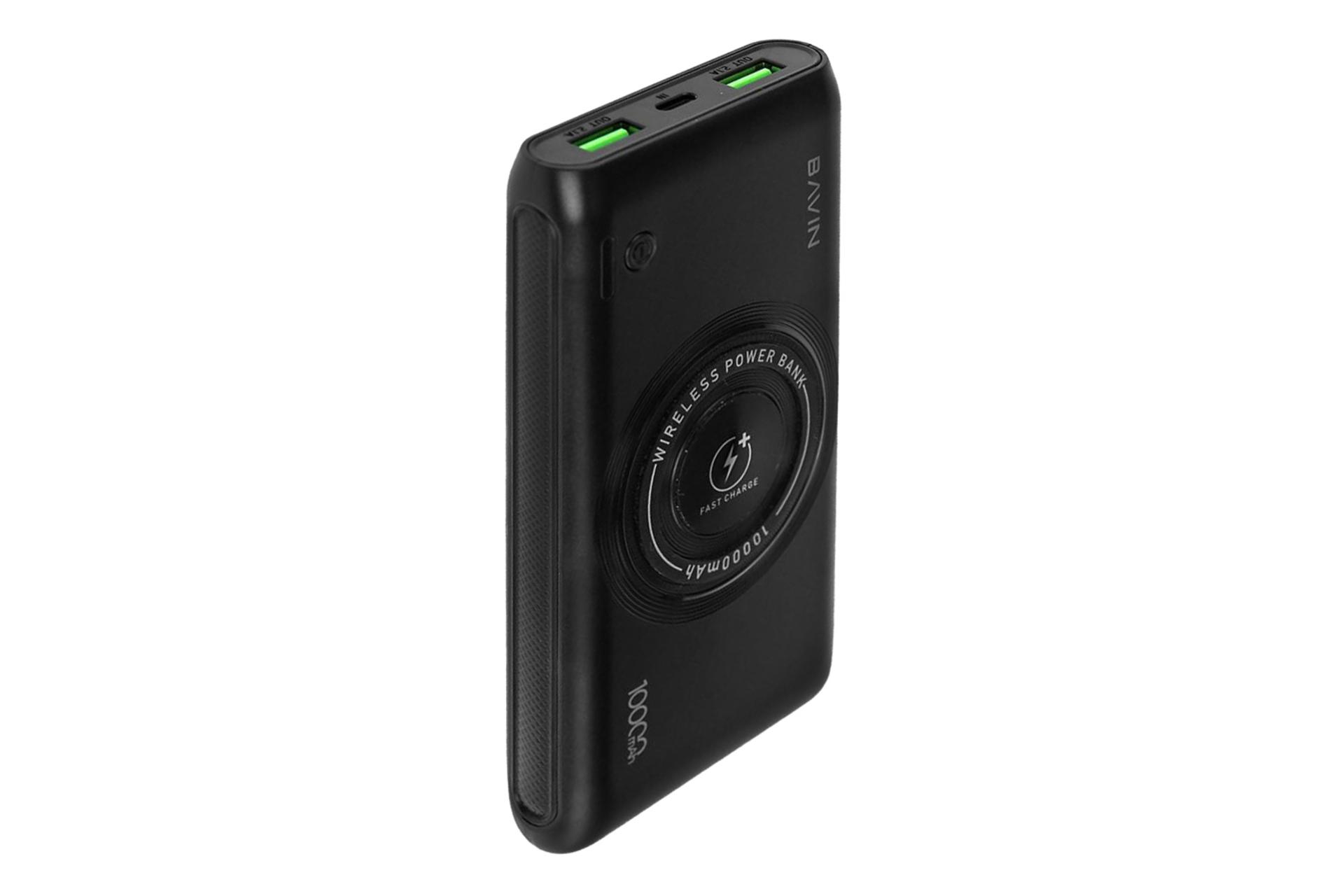 پاور بانک باوین Bavin PC-095 10000mAh با ظرفیت 10000 میلی‌آمپر ساعت و امکان شارژ وایرلس مشکی