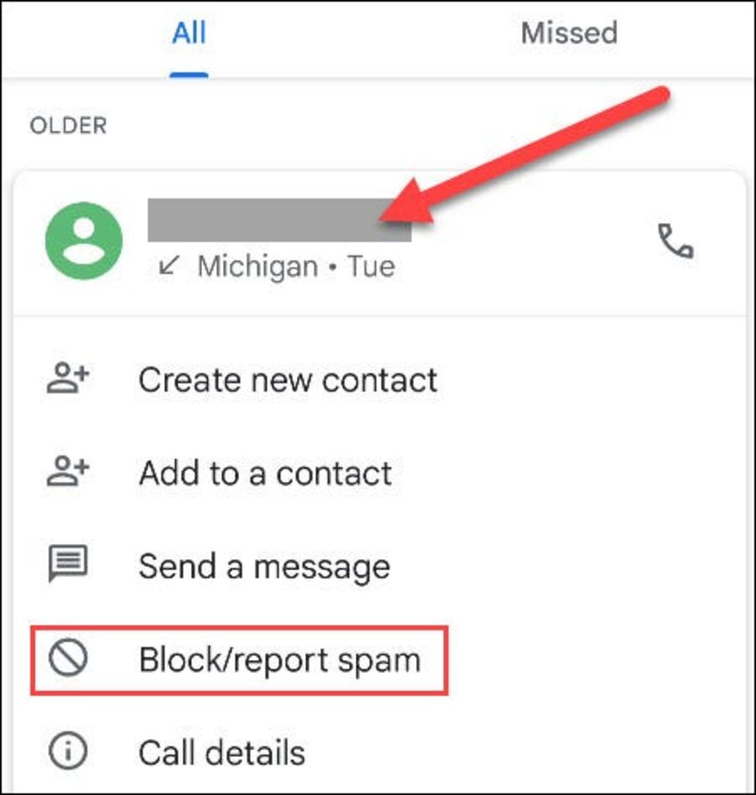 Block Report Spam در گوگل فون