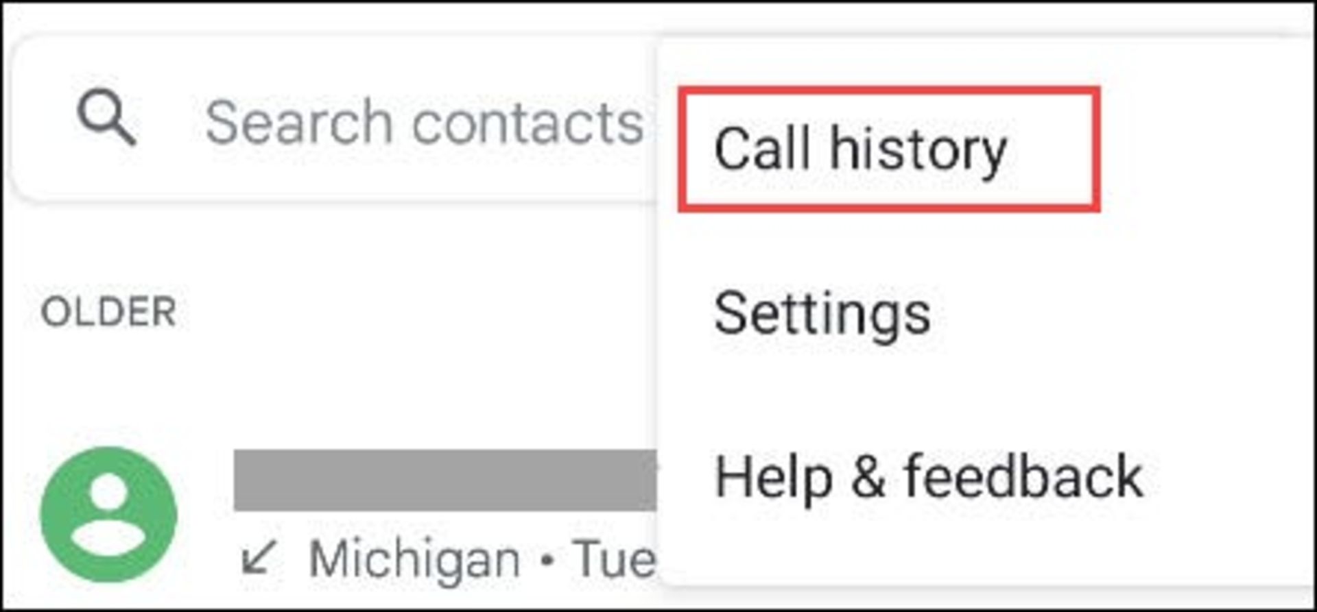 گزینه‌ی Call History در اپ گوگل فون