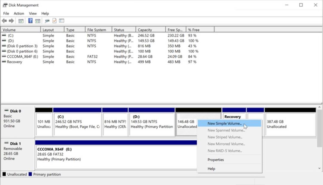 بخش Create a New Volume در ویندوز 10