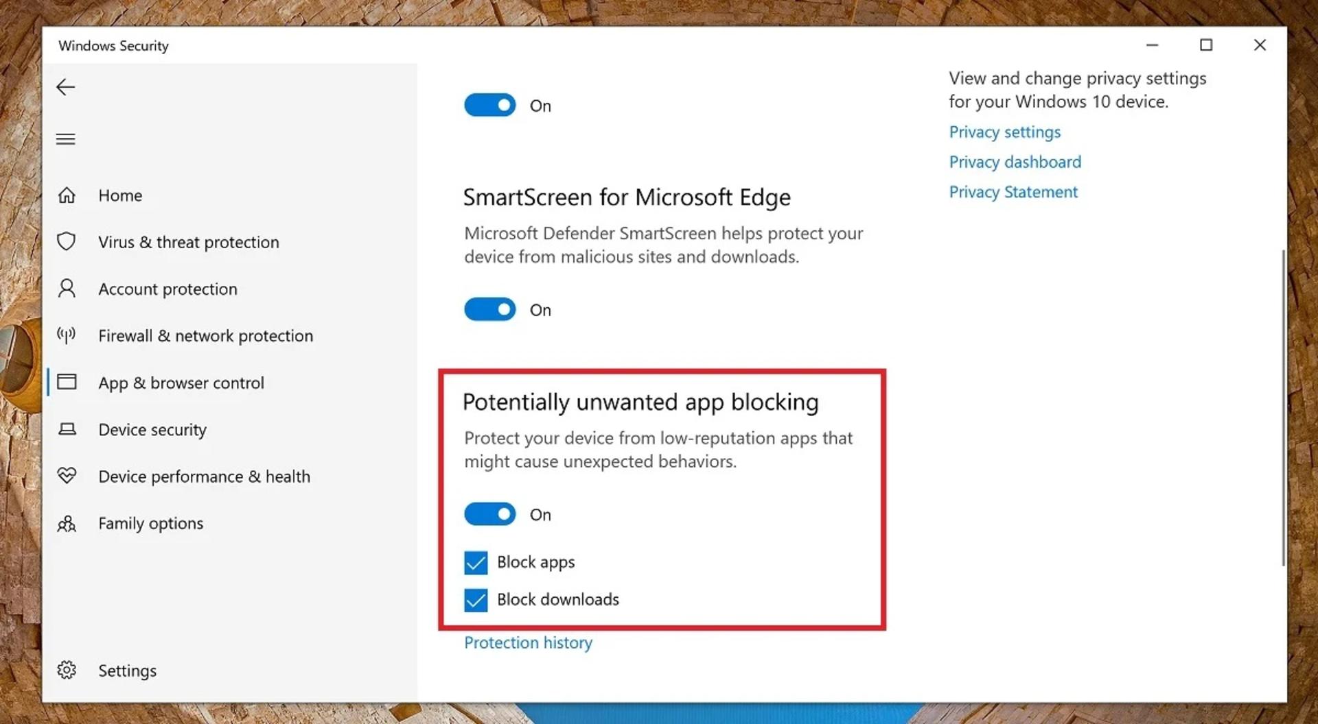 بخش Windows Security ویندوز 10
