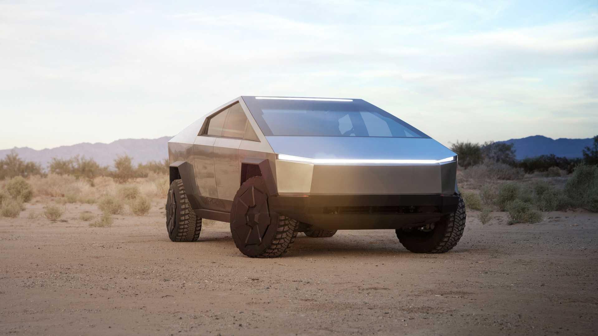 نمای جلو تسلا سایبرتراک / Tesla Cybertruck در بیابان