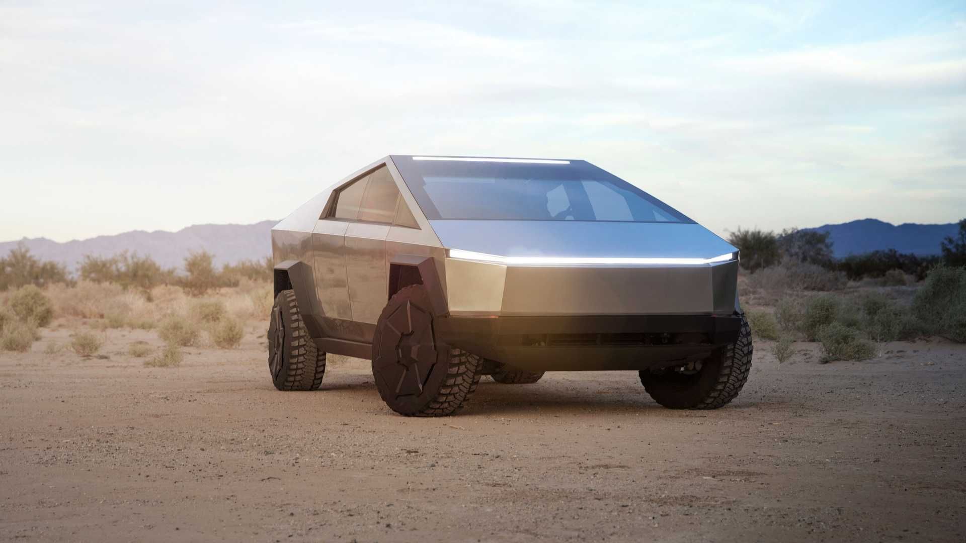 نمای جلو تسلا سایبرتراک / Tesla Cybertruck در بیابان