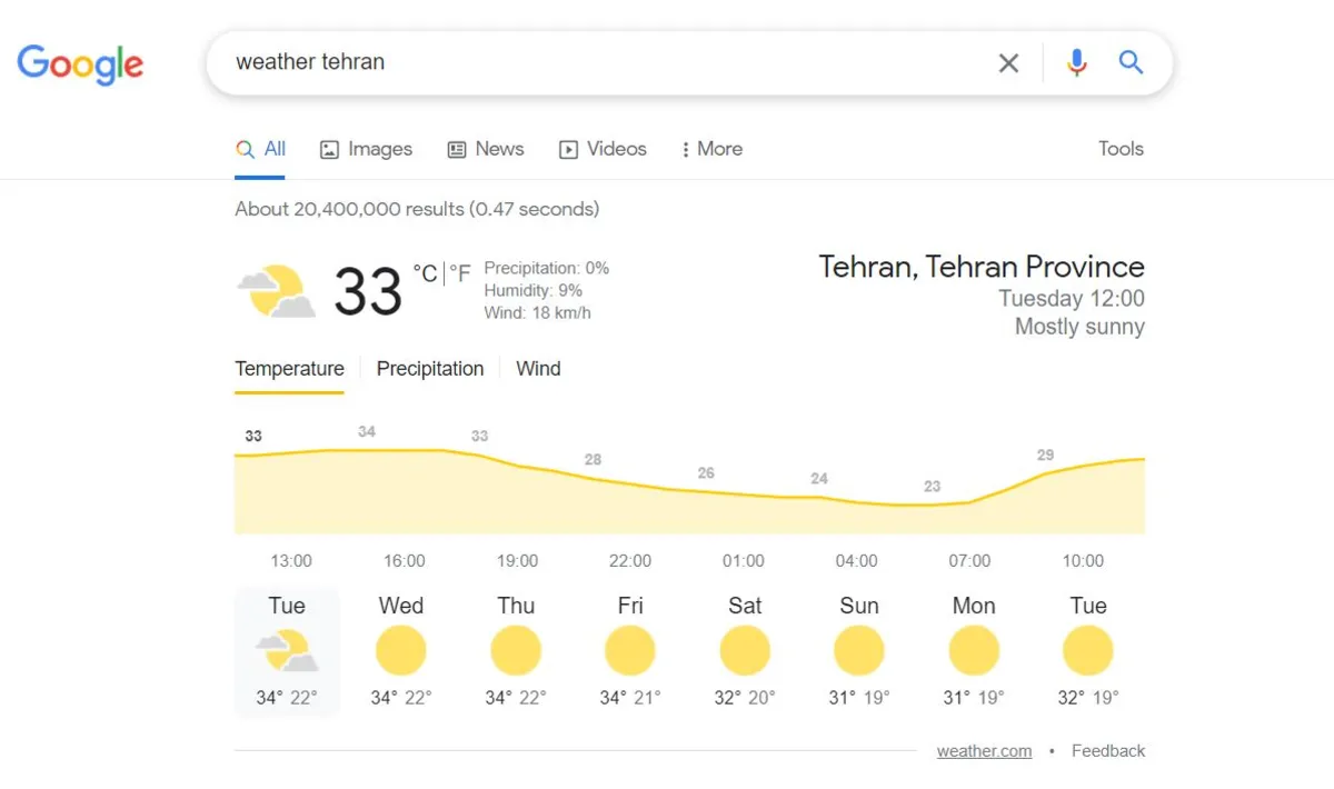 ترفندهای سرچ گوگل - weather