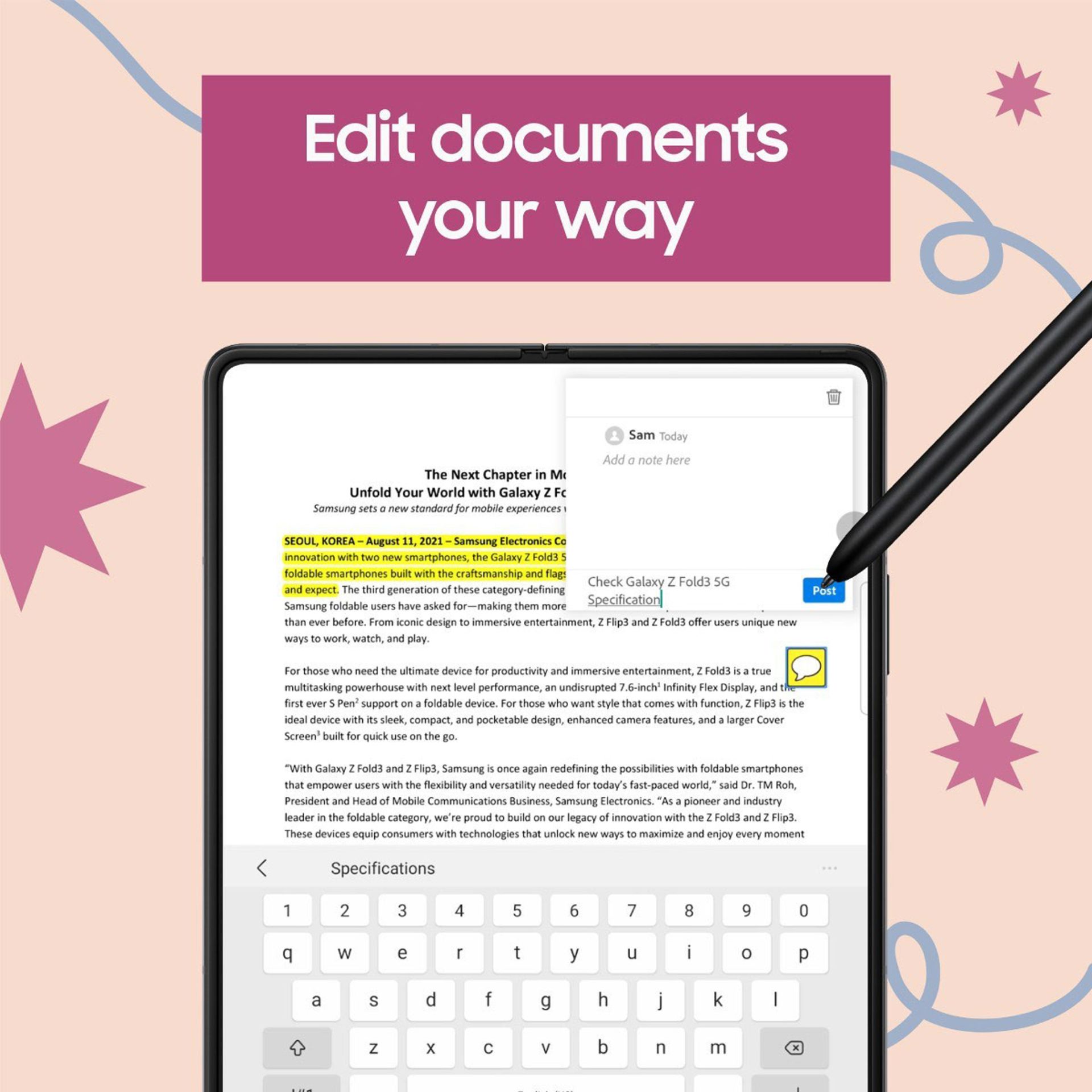 قابلیت قلم هوشمند گلکسی زد فولد ۳