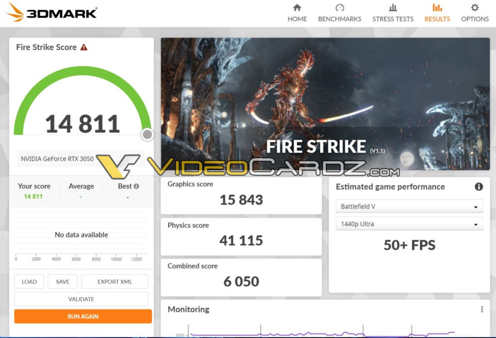 تست بنچ مارک گرافیک انویدیا RTX 3050 در Fire Strike