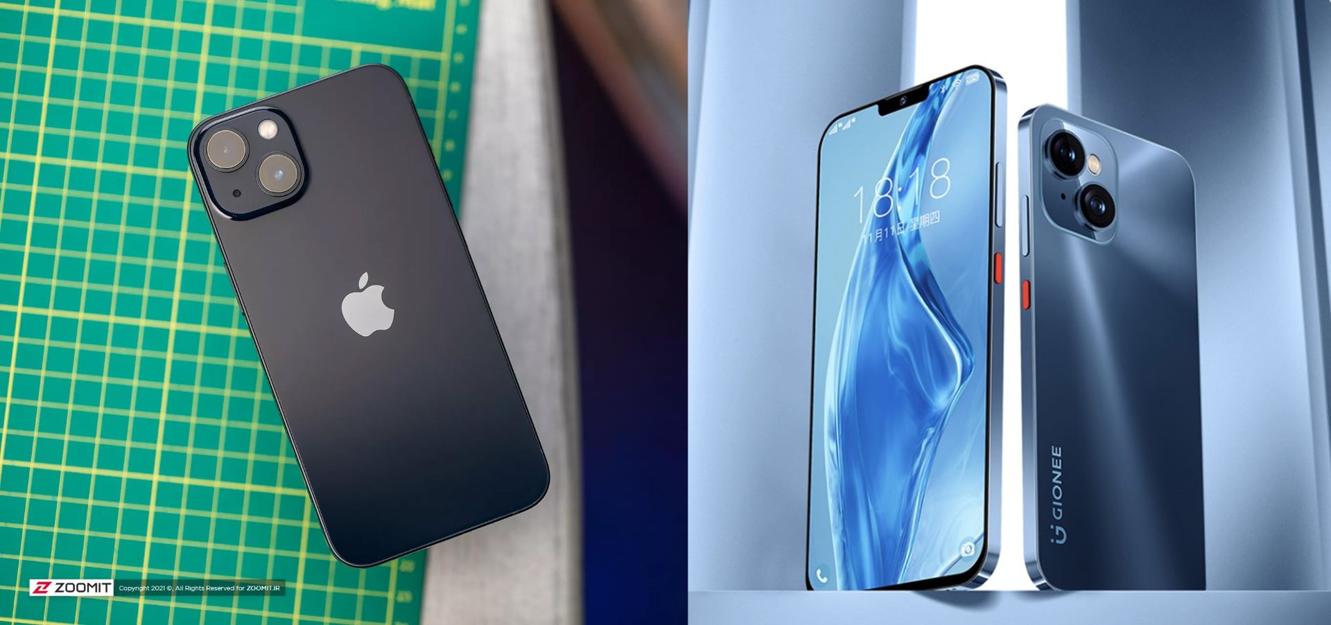 جیونی ۱۳ پرو / Gionee 13 Pro در کنار آیفون 13 اپل