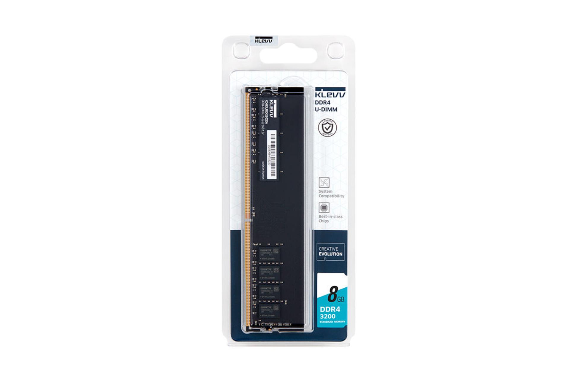 klevv U-DIMM Standard ظرفیت 8 گیگابایت از نوع DDR4-3200 بسته بندی