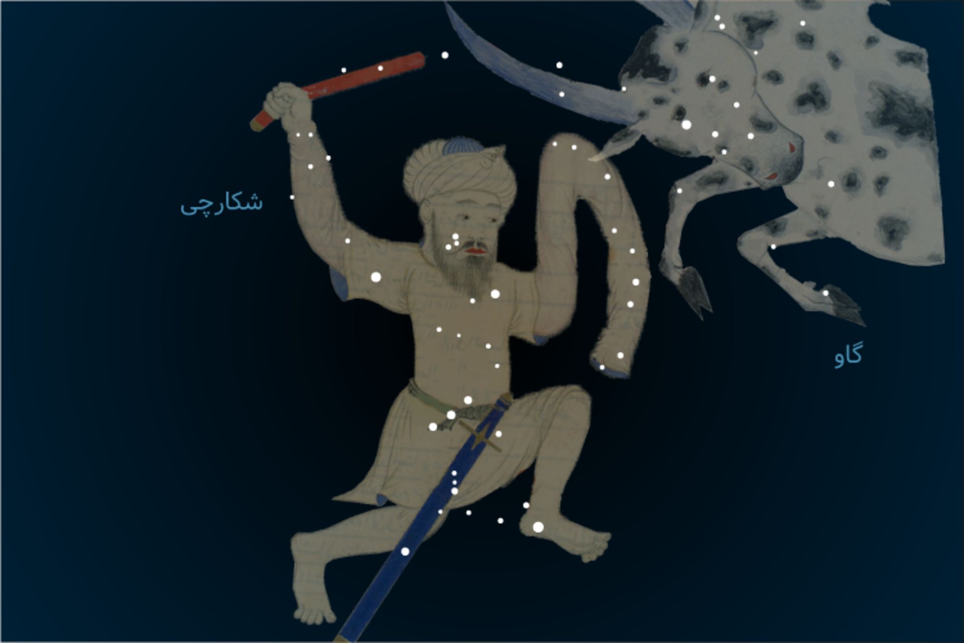 صورت های فلکی شکارچی و گاو در کتاب صور الکواکب