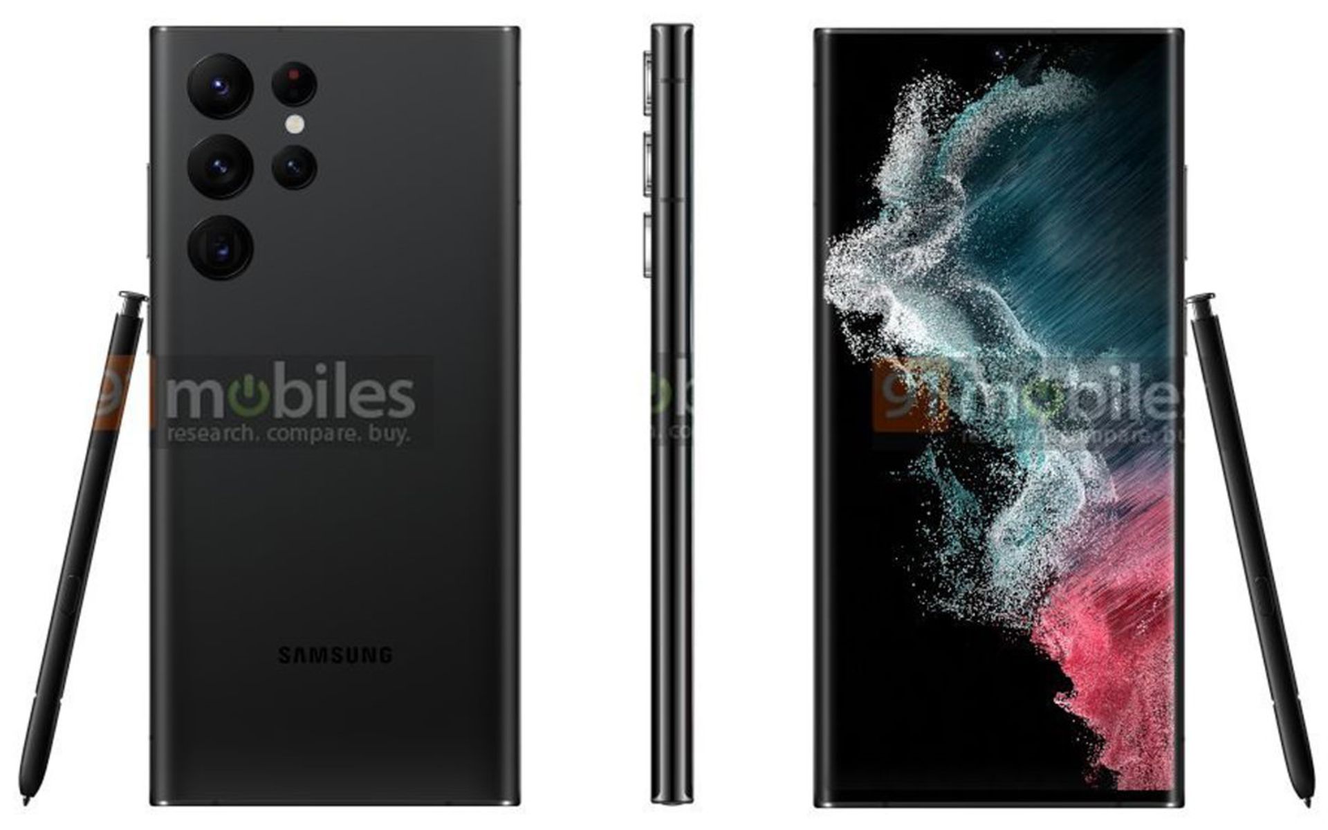 رندر گلکسی اس ۲۲ اولترا در رنگ مشکی با S Pen