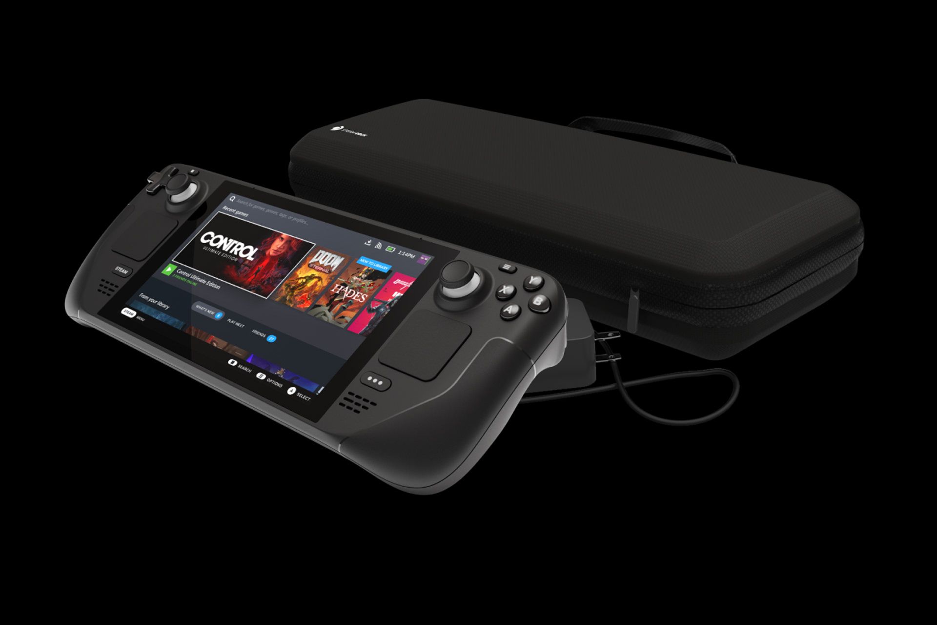 کنسول استیم دک ولو / Valve Steam Deck با کیف از نمای جلو