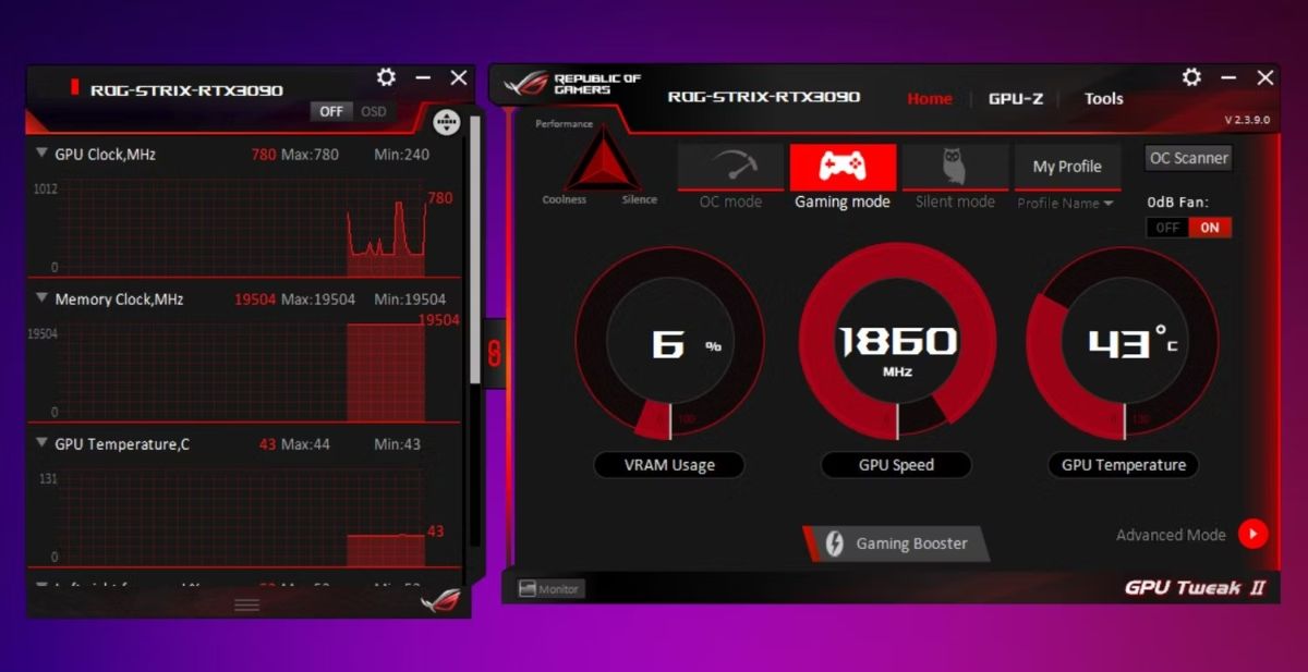 ASUS GPU Tweak II program for GPU overclocking