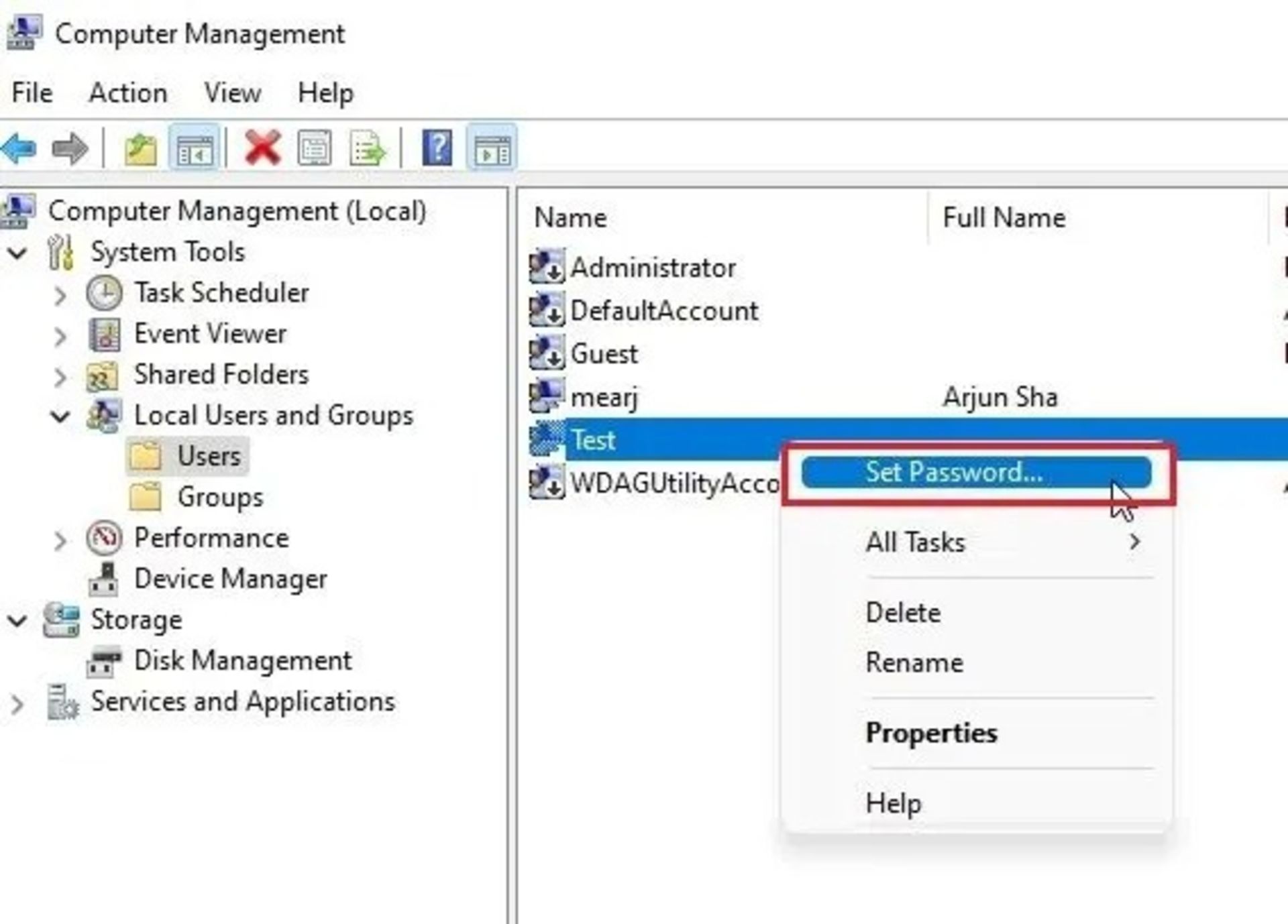 ۱-تغییر رمز عبور ویندوز ۱۱ از طریق Computer Management