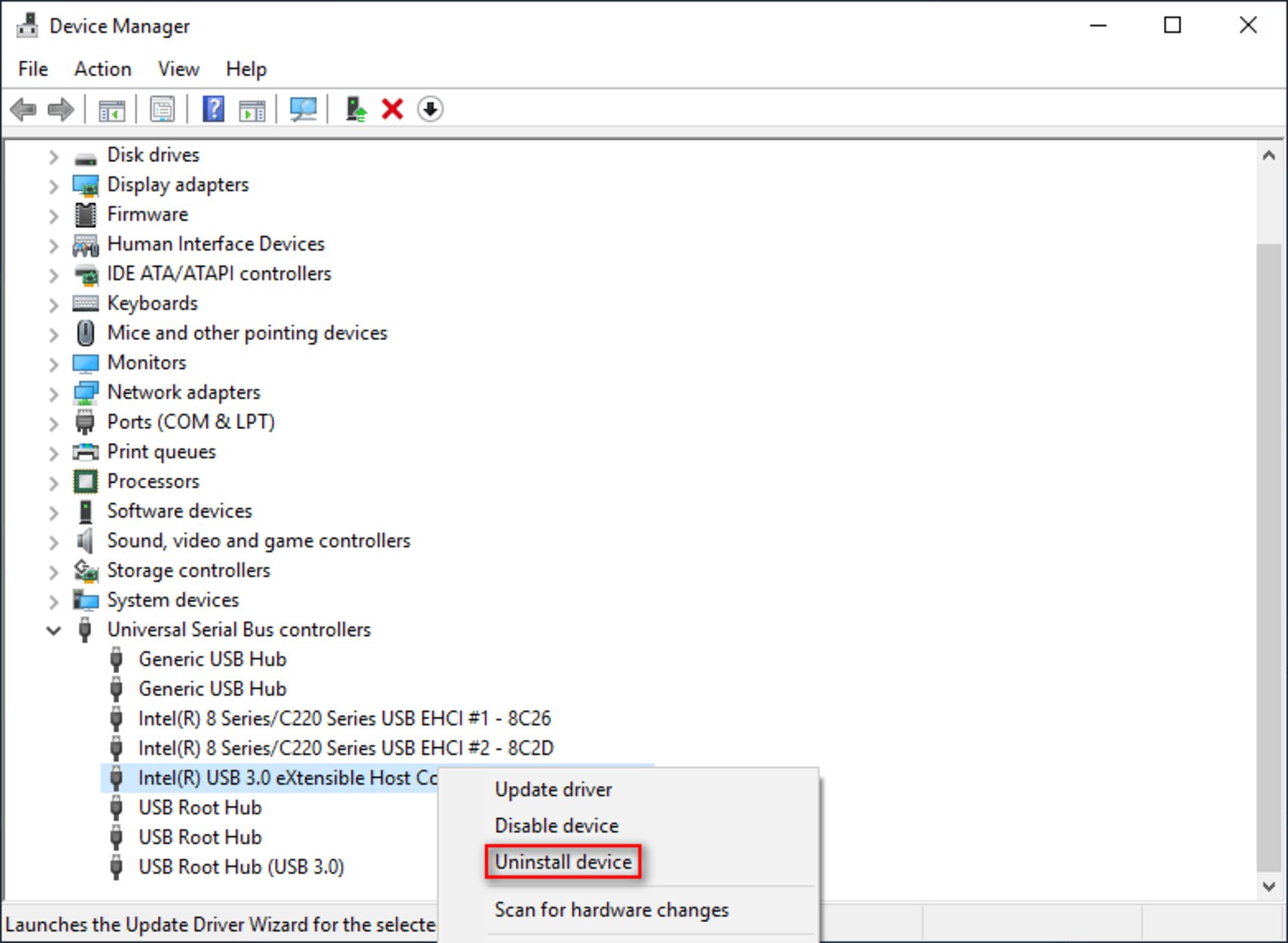 حذف کنترلرهای بخش Universal Serial Bus controllers 
