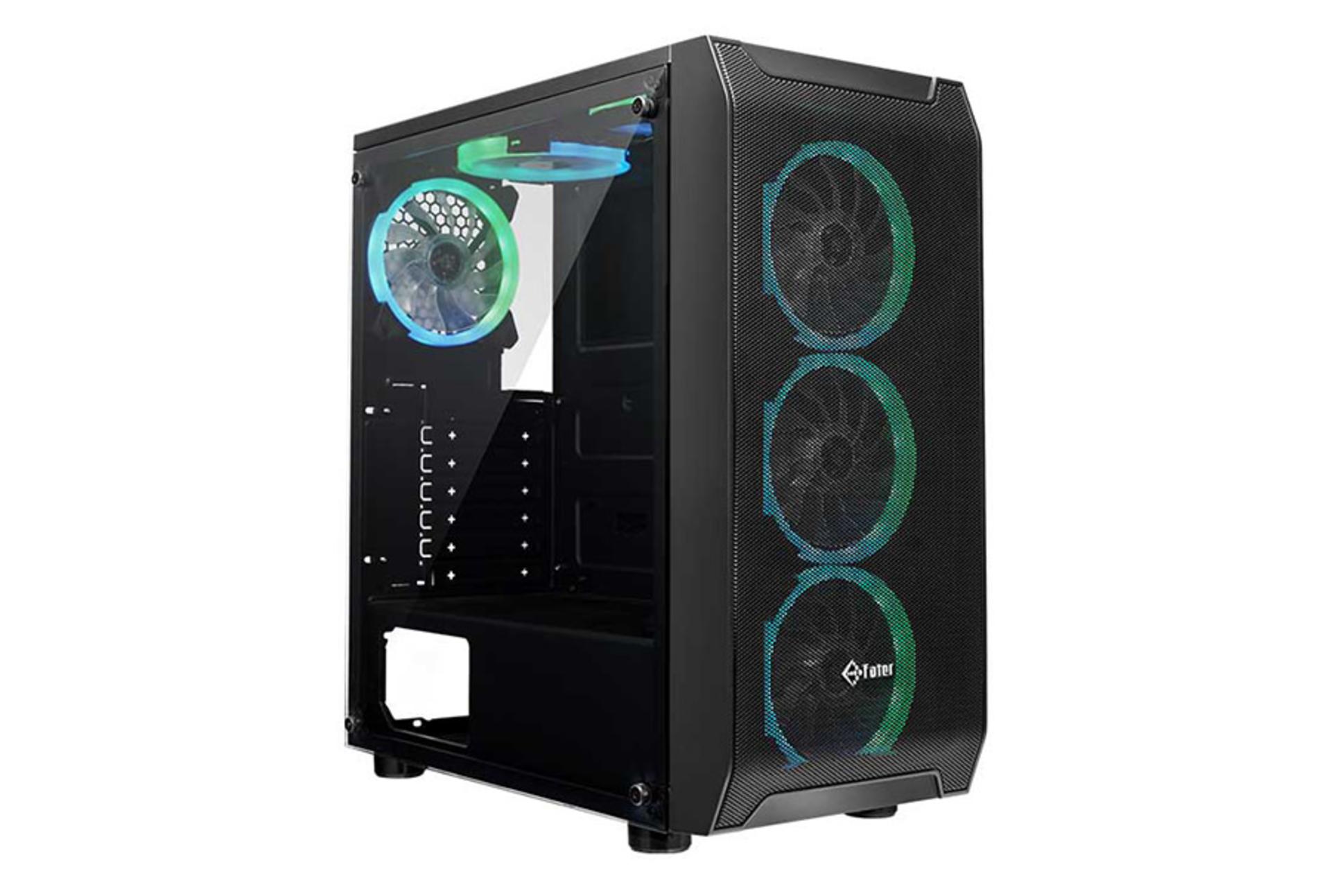 نمای نیم رخ جلو و پنل شیشه‌ای سمت چپ کیس کامپیوتر فاطر مدل FG-720S