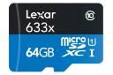 نمای روبرو کارت حافظه لکسار microSDHC با ظرفیت 64 گیگابایت مدل High Performance 633x A1 کلاس 10