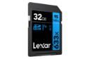 نمای چپ کارت حافظه لکسار microSDXC با ظرفیت 32 گیگابایت مدل High Performance BLUE Series 633x V30 کلاس 10