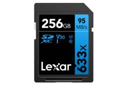 نمای روبرو کارت حافظه لکسار microSDXC با ظرفیت 256 گیگابایت مدل High Performance BLUE Series 633x V30 کلاس 10