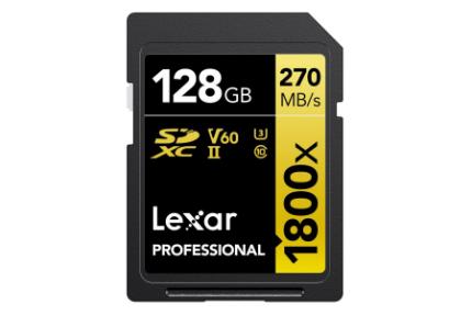 نمای روبرو کارت حافظه لکسار microSDXC با ظرفیت 128 گیگابایت مدل Professional GOLD Series کلاس 10
