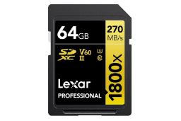 نمای روبرو کارت حافظه لکسار microSDXC با ظرفیت 64 گیگابایت مدل Professional GOLD Series کلاس 10