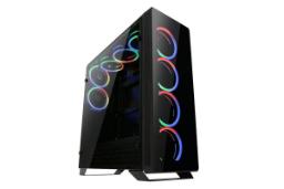 نمای نیم رخ جلو و پنل شیشه‌ای سمت چپ کیس کامپیوتر مسترتک T500