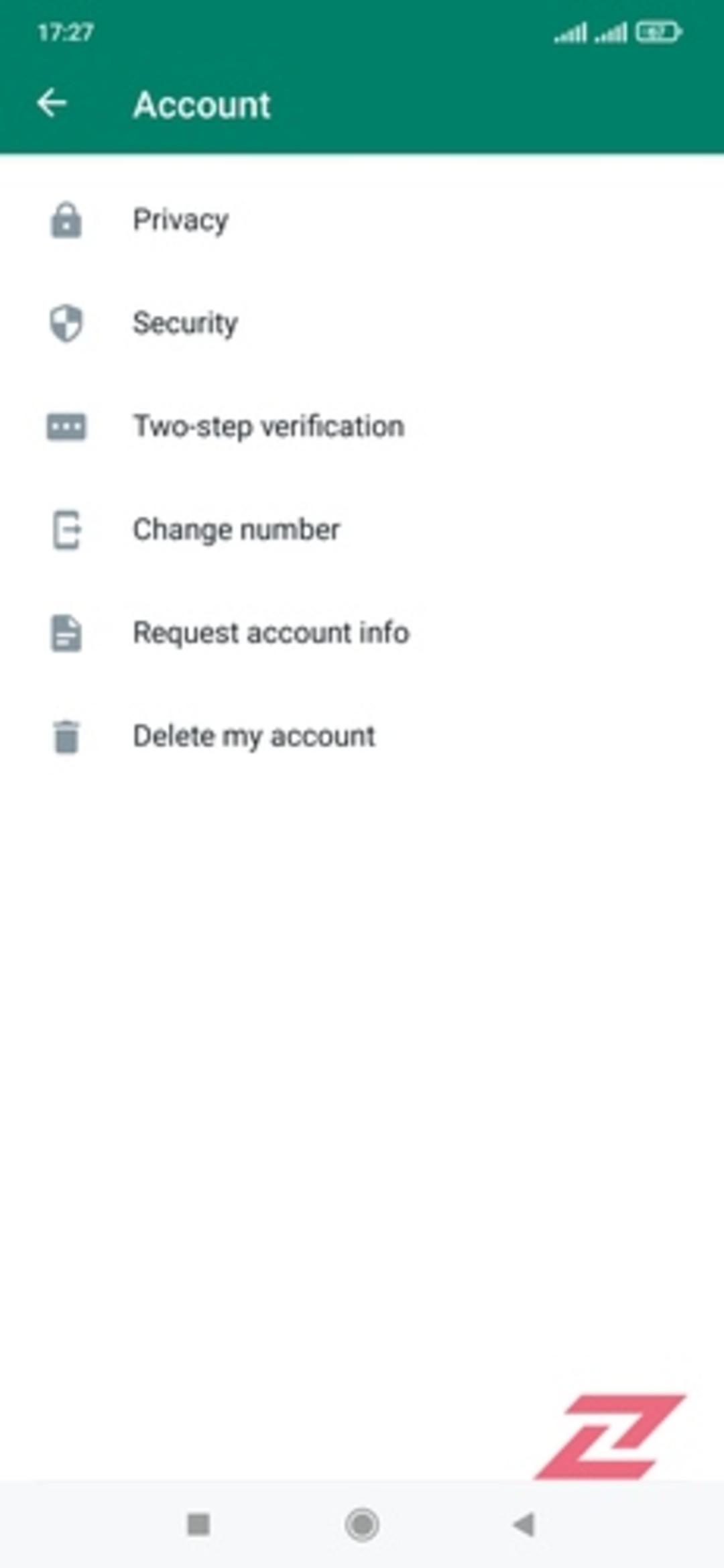 منوی Account واتساپ