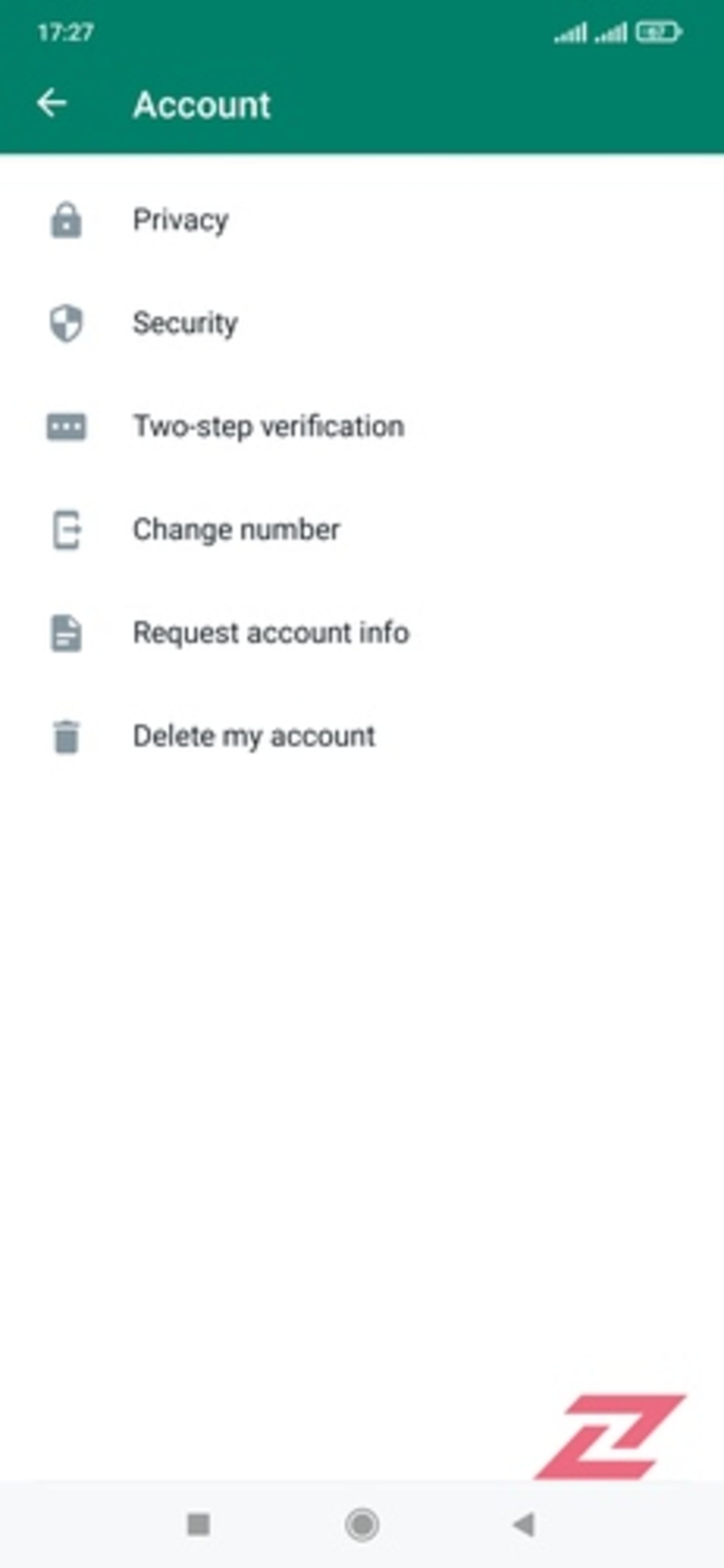 منوی Account واتساپ