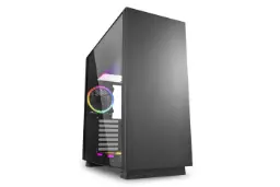 نمای نیم رخ جلو و پنل شیشه‌ای سمت چپ کیس کامپیوتر شارکن PURE STEEL RGB