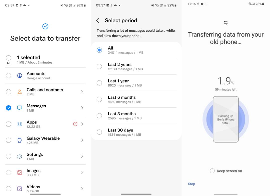 انتقال پیامک ها با Smart Switch سامسونگ