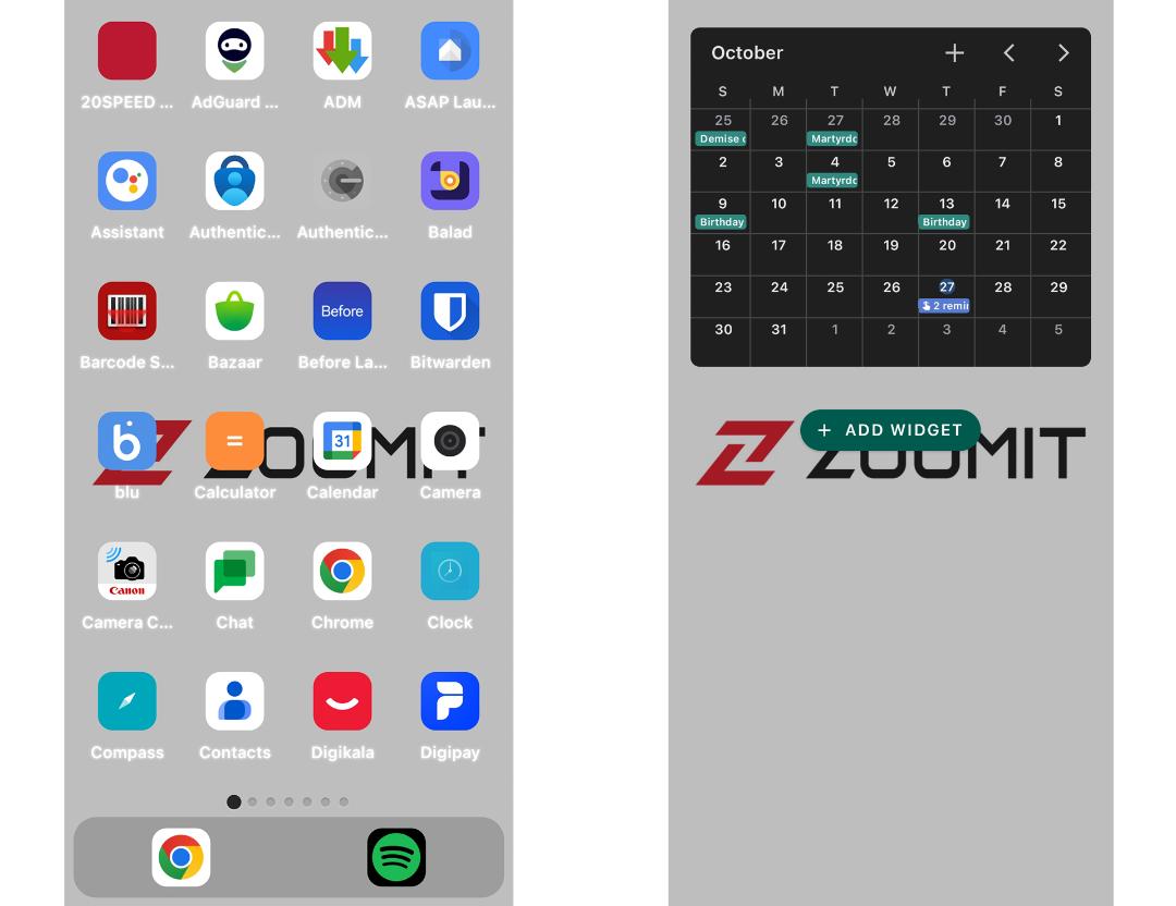 منوی اصلی و صفحه ویجت های لانچر ZENIT