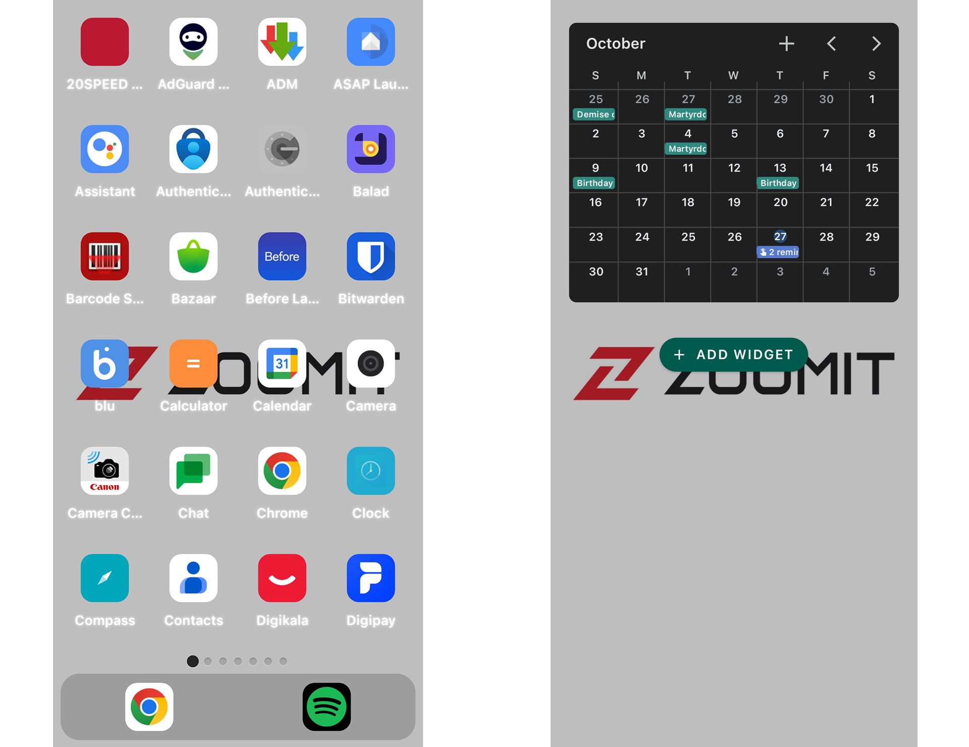 منوی اصلی و صفحه ویجت های لانچر ZENIT