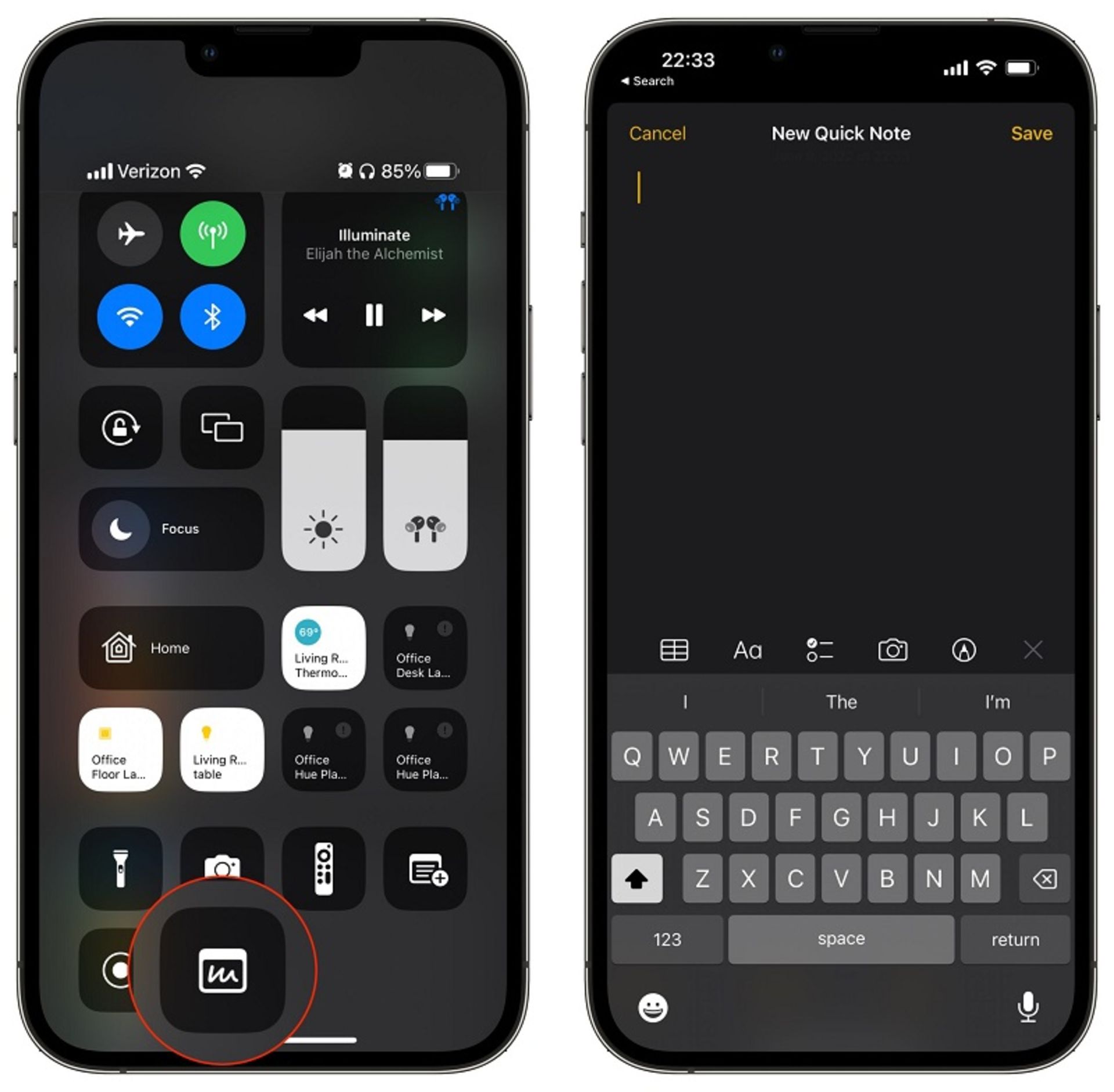 افزودن Quick Notes به کنترل سنتر آیفون