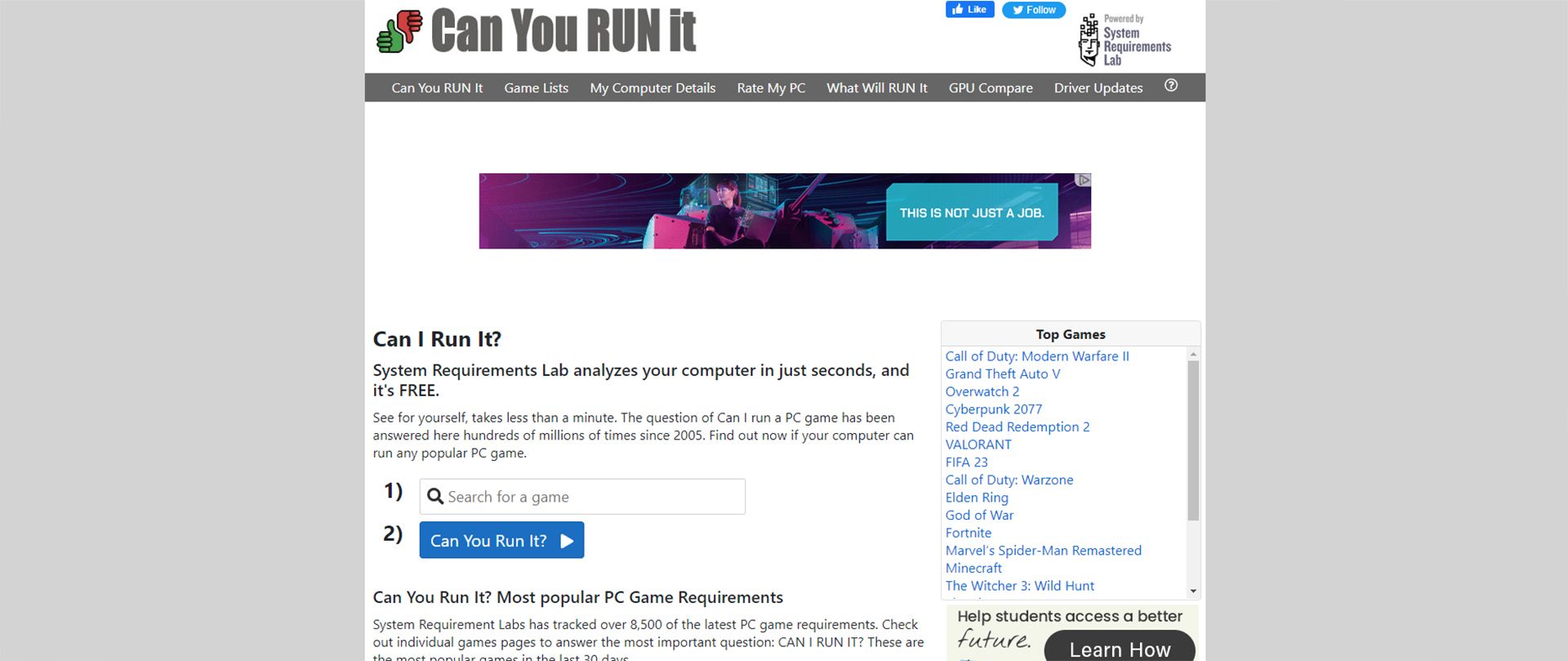 صفحه ای از سایت can you run it که درباره کانفیگ ها صحبت می کند