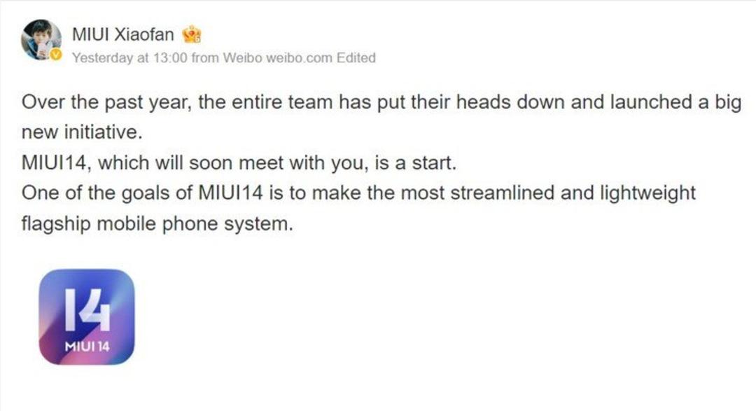 پیام مدیر شیائومی درمورد MIUI 14