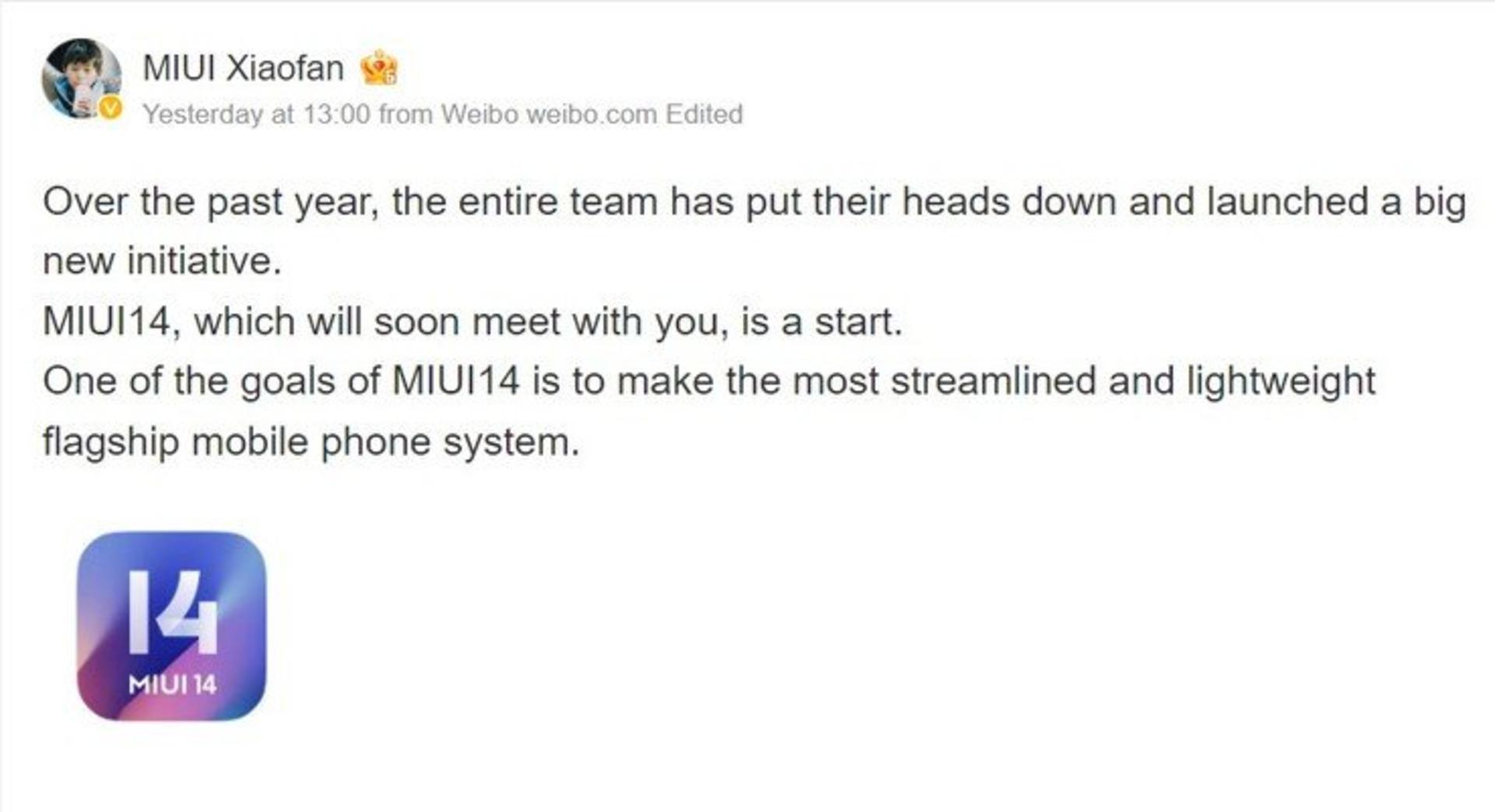 پیام مدیر شیائومی درمورد MIUI 14