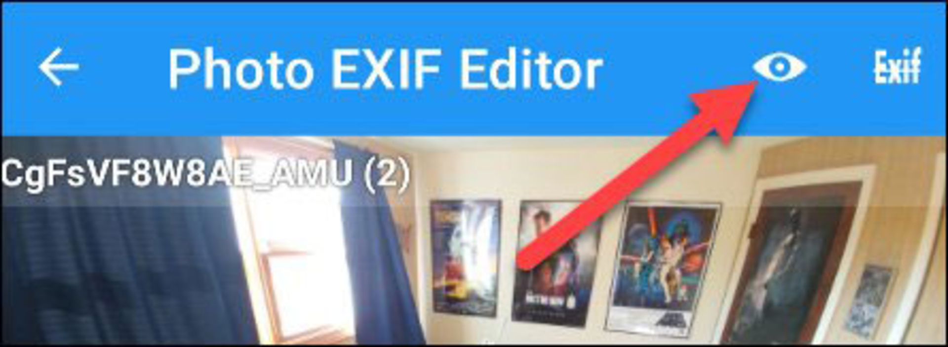 آیکن چشم در exif editor