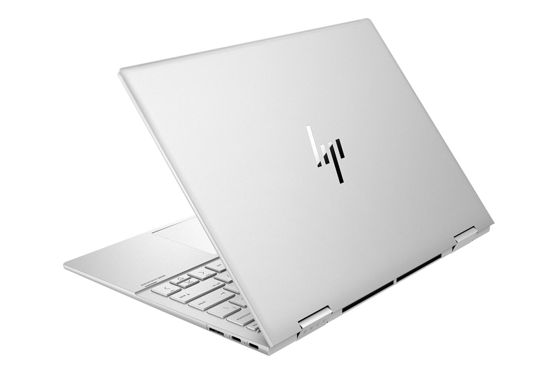 نمای نیمرخ پشت لپ تاپ اچ پی Envy X360 13-BF0013 و نمایش لوگو و درگاه‌های لبه‌ی سمت راست