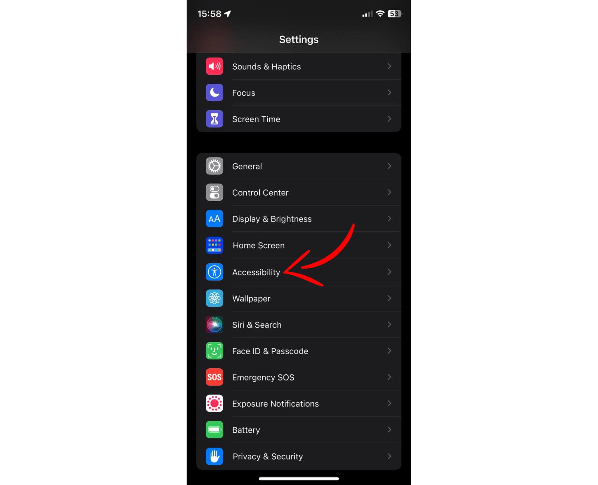 منوی تنظیمات آیفون iOS حالت تاریک
