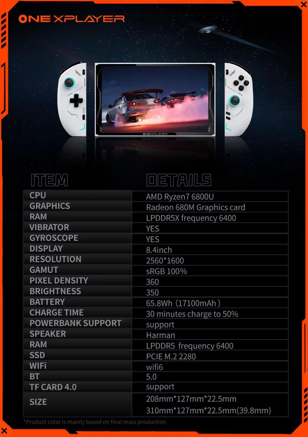 برگه مشخصات فنی کنسول دستی OneXPlayer 2