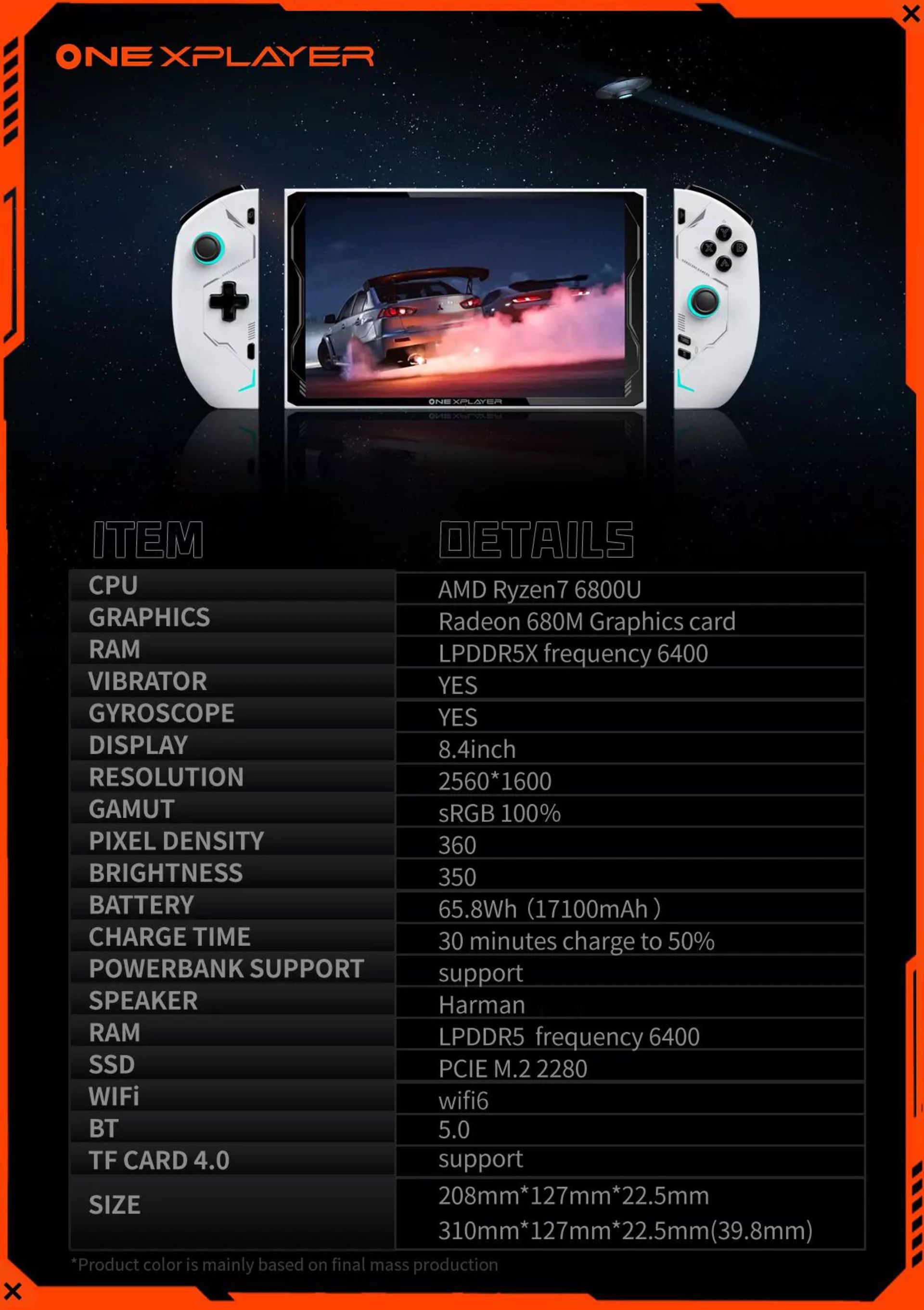 برگه مشخصات فنی کنسول دستی OneXPlayer 2