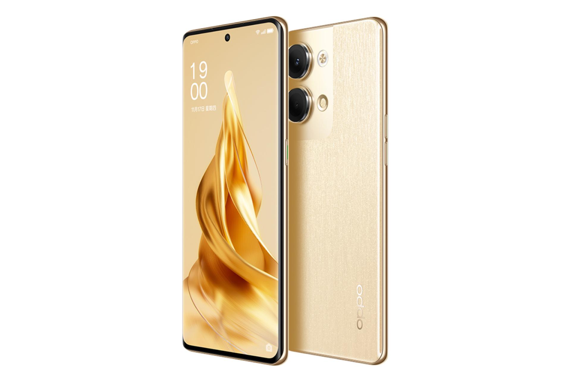 نمای جانبی گوشی موبایل اوپو Oppo Reno9 طلایی