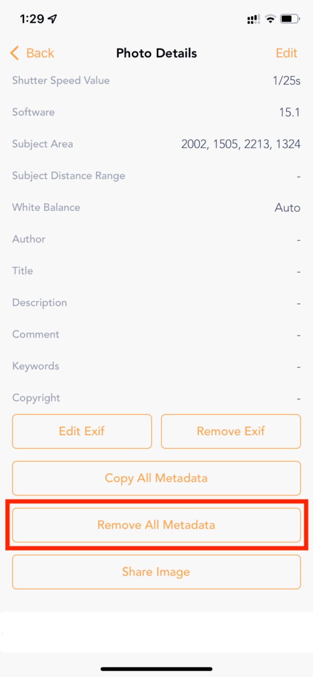 حذف کل متادیتا