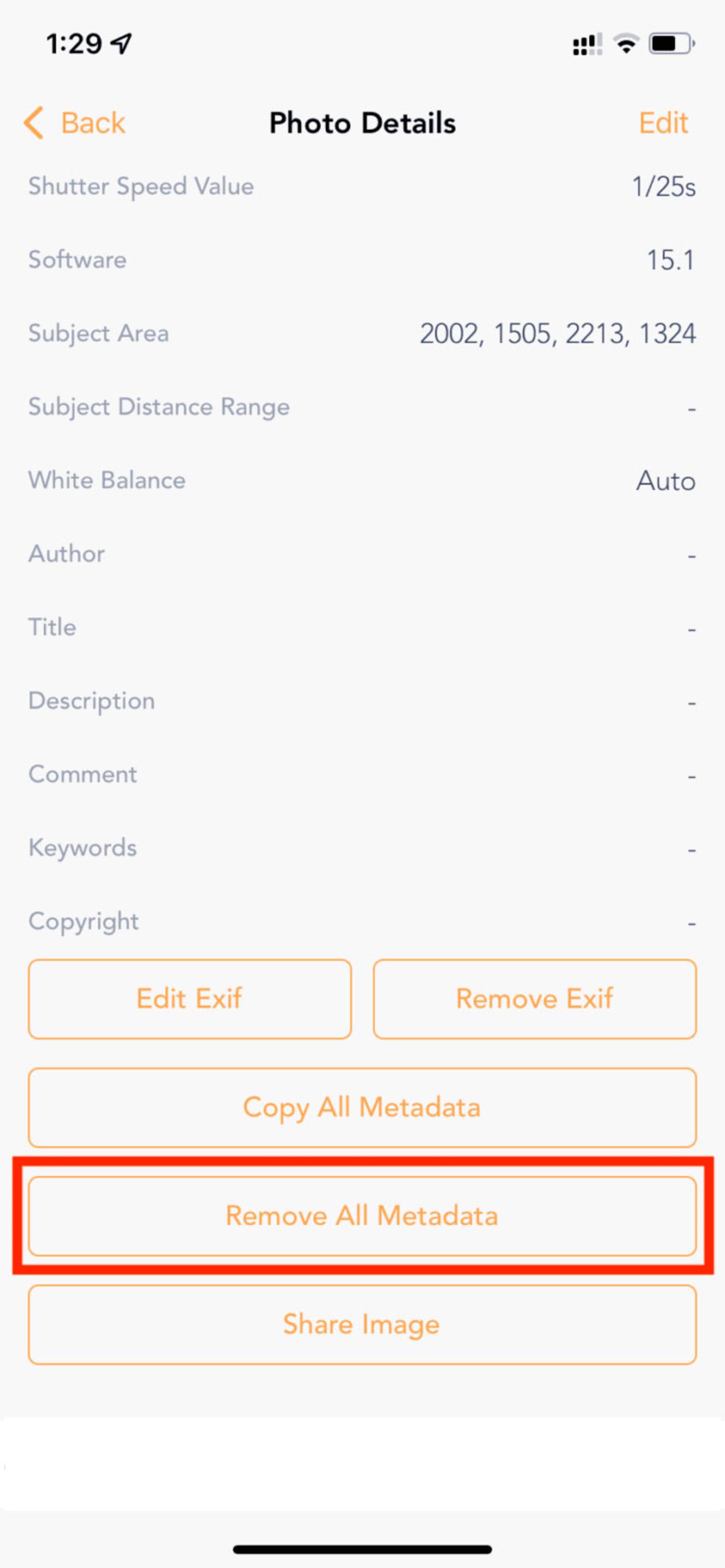 حذف کل متادیتا