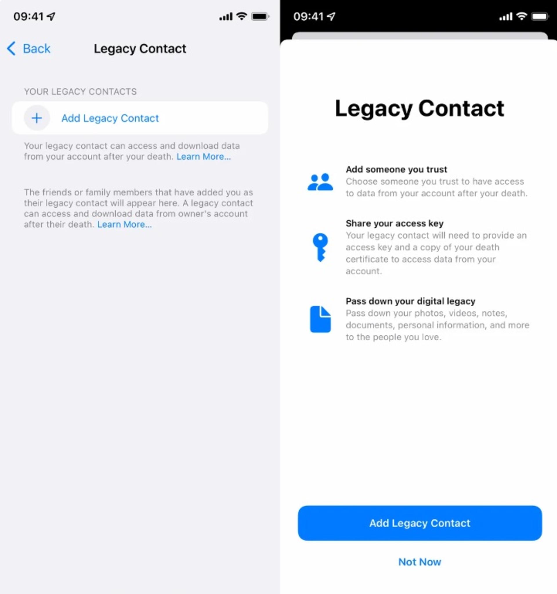 ارسال داده‌های iCloud برای شخص دیگر پس از فوت