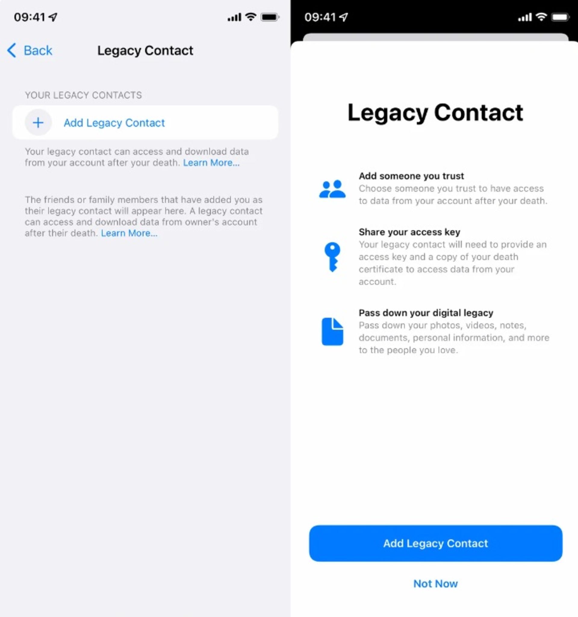 ارسال داده‌های iCloud برای شخص دیگر پس از فوت