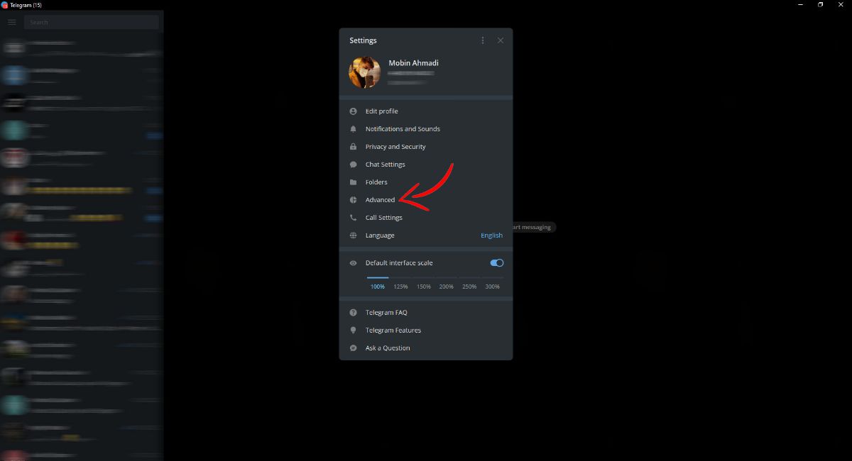صفحه تنظیمات تلگرام دسکتاپ ویندوز